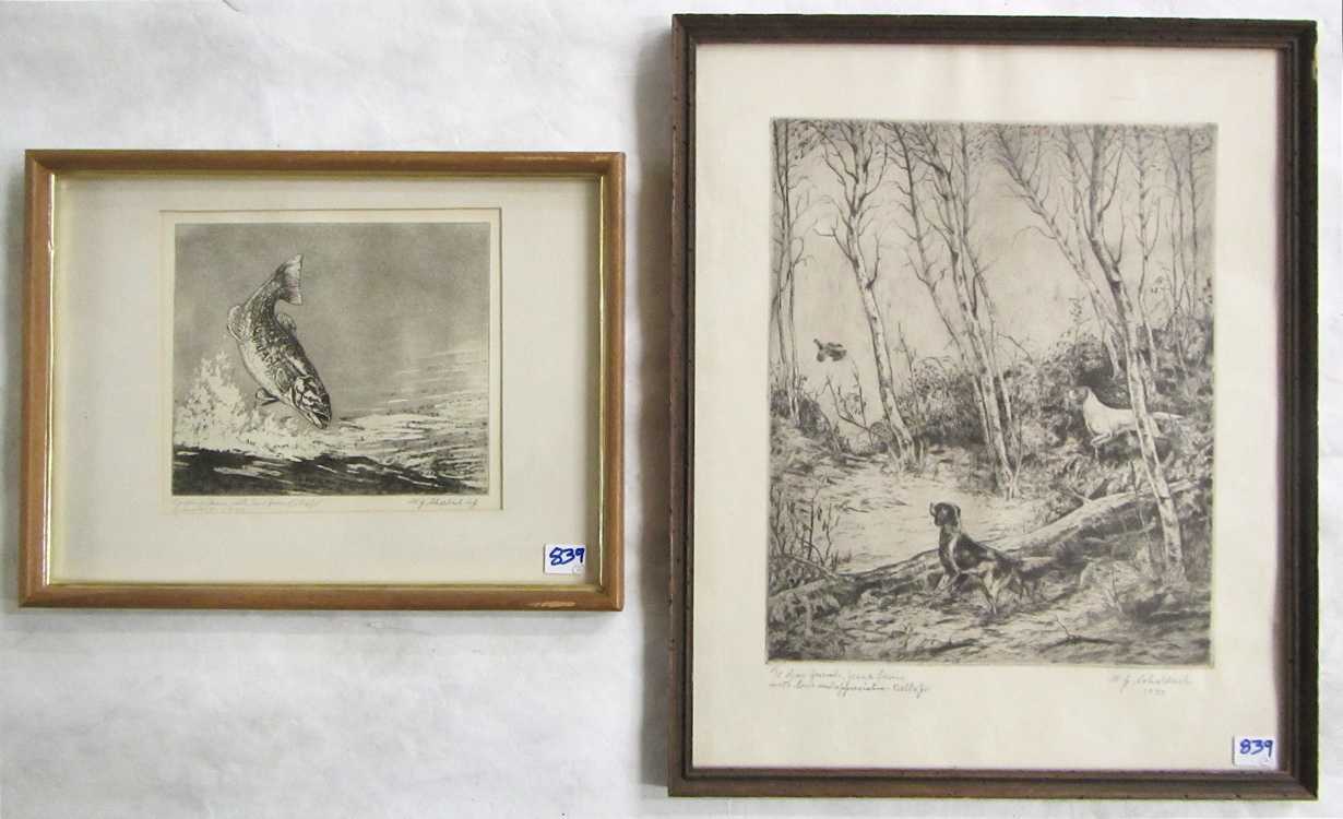 Appraisal: WILLIAM SCHALDACH TWO ETCHINGS United States - Trout jumping out