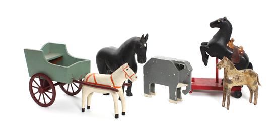 Appraisal: Sale Lot Five Wooden Toys including a horse and carriage