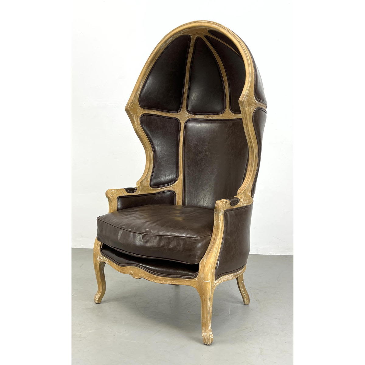 Appraisal: French Style Porters Hooded Chair Faux Leather Dimensions H inches