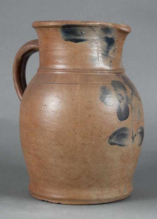 Appraisal: American salt glazed cobalt decorated stoneware batter pitcher mid- th