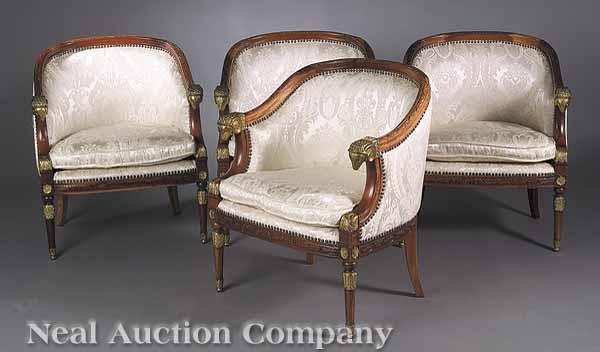 Appraisal: A Set of Four Directoire-Style Mahogany and Parcel Gilt Berg