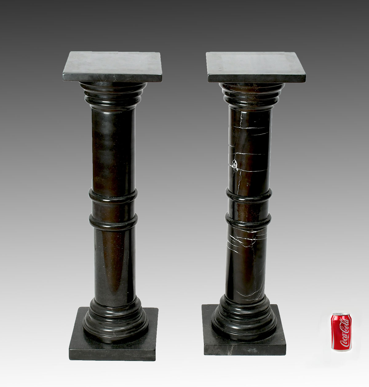 Appraisal: PAIR OF BLACK MARBLE FLUTED COLUMN PEDESTALS Approx '' h