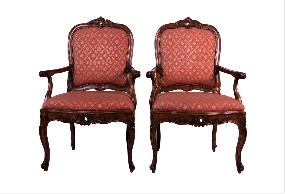 Appraisal: PAIR OF JOHN HALL FRUITWOOD ARMCHAIRSin the French provincial style