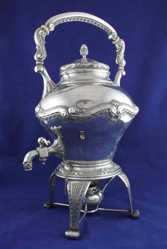 Appraisal: A th century Portuguese standard silver tea kettle on stand