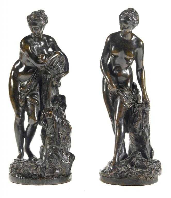 Appraisal: A PAIR OF FRENCH BRONZE STATUETTES OF BATHERS ONE AFTER