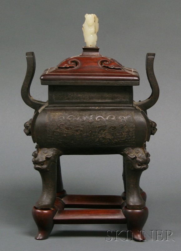 Appraisal: Bronze Censer China Ming period - rectangular form with heaven