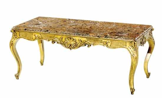 Appraisal: Continental carved giltwood and marbletop coffeetable constructed in the tradition