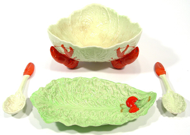 Appraisal: Carltonware green leaf and lobster design bowl with servers and