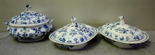 Appraisal: MEISSEN Blue Onion Porcelain Lidded Tureens One is w x