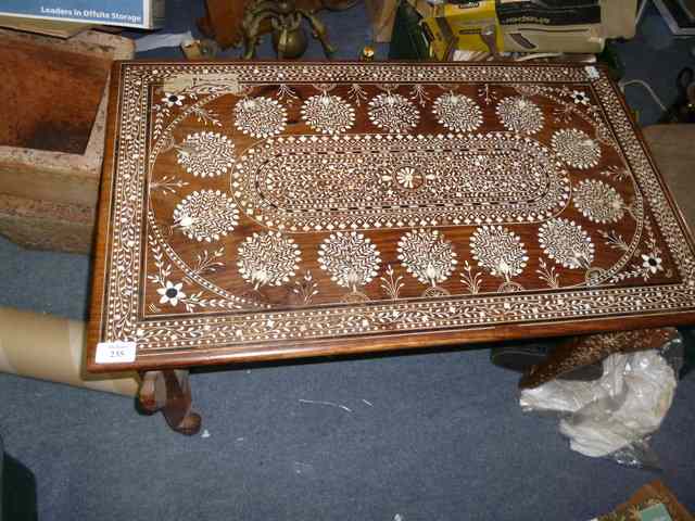 Appraisal: AN INDIAN HARDWOOD AND BONE INLAID RECTANGULAR OCCASIONAL TABLE standing