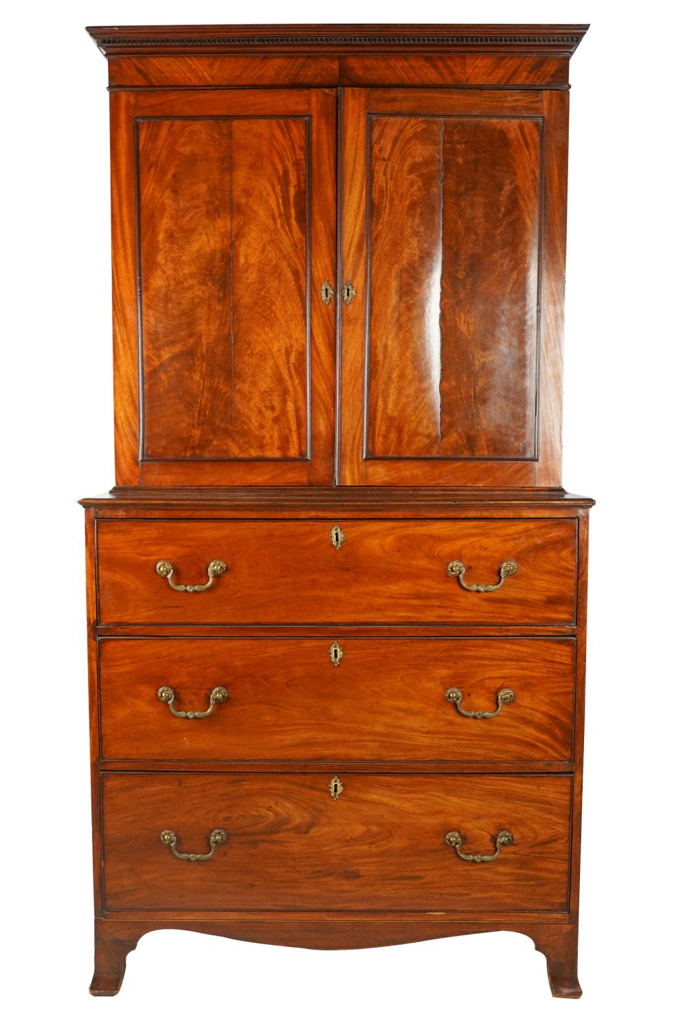 Appraisal: ENGLISH MAHOGANY SECRETARY BOOKCASEconstructed in two sections the upper section