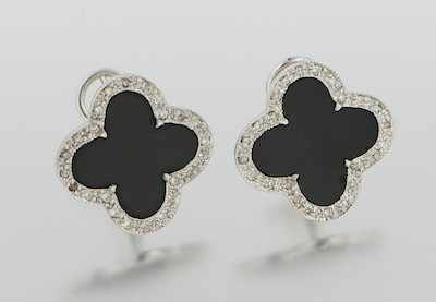 Appraisal: A Pair of Onyx and Diamond Earrings k white gold