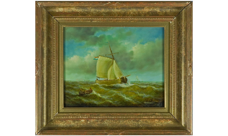 Appraisal: Jean Laurent French Painter - Boats on rough seas Seascape