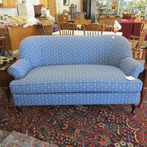 Appraisal: Sofa fine blue fabric with white flowers by Highland House