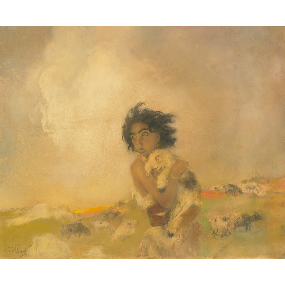 Appraisal: Abel Pfeffermann Pann - Israeli SHEPHERD GIRL GUARDING THE FLOCK