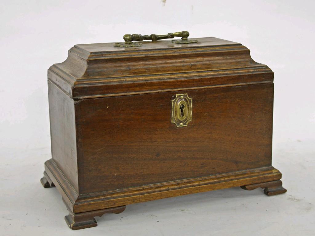 Appraisal: Georgian mahogany rectangular two division tea caddy fitted with an