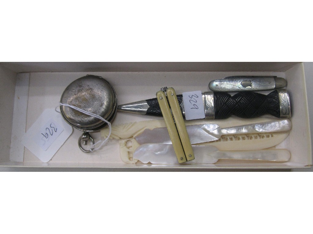 Appraisal: Lot comprising Skean Dhu fruit knife stirrup cup etc