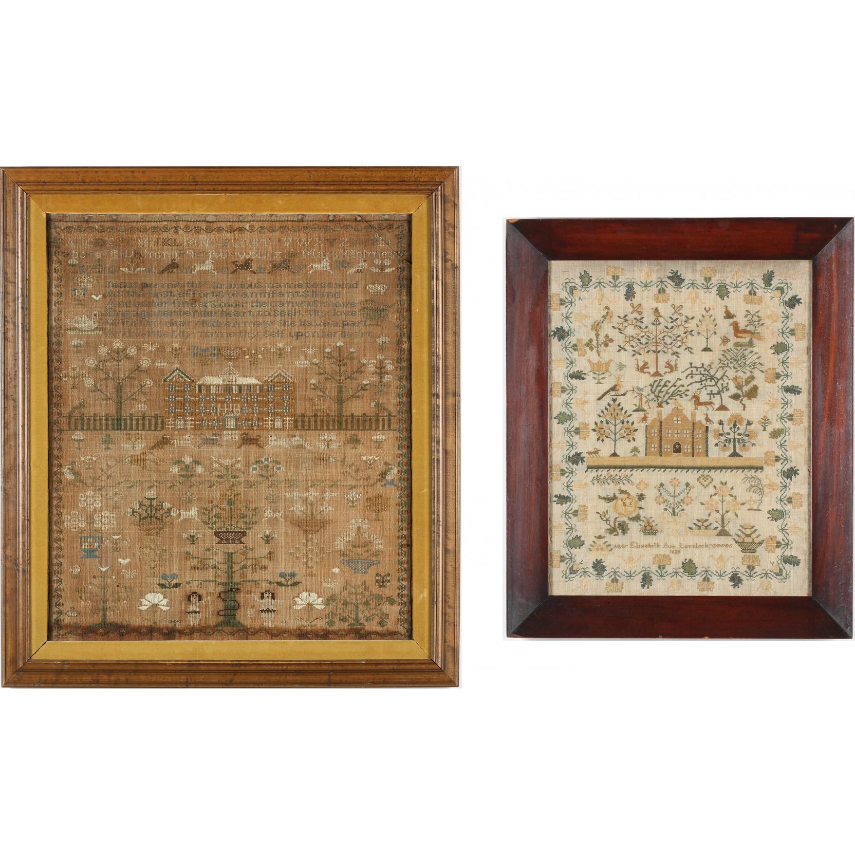 Appraisal: Two th Century English Samplers the first worked in polychrome