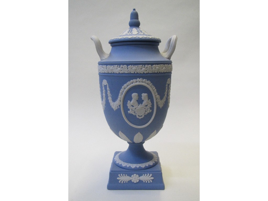 Appraisal: Wedgwood pale blue jasper vase shape no from the Royal