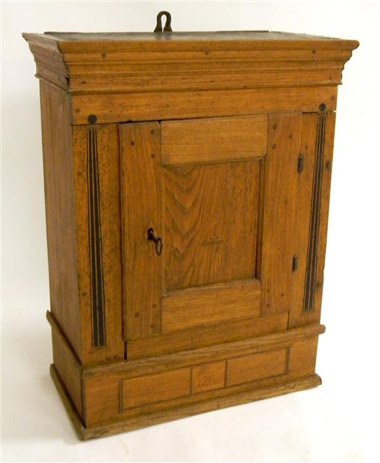 Appraisal: Wall cabinet oak single door ebonized designs along sides and