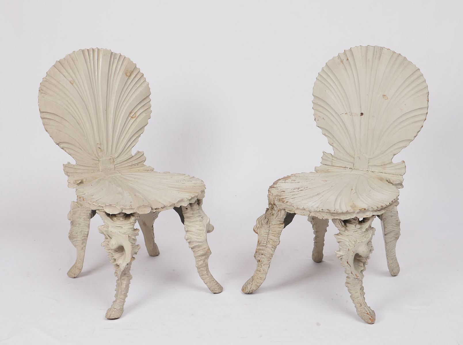 Appraisal: PR ANTIQUE VENETIAN GROTTO SHELL FORM CHAIRS Shaped scallop shell