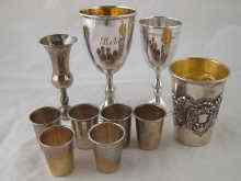 Appraisal: Silver Two goblets London Chester an embossed beaker marked tests