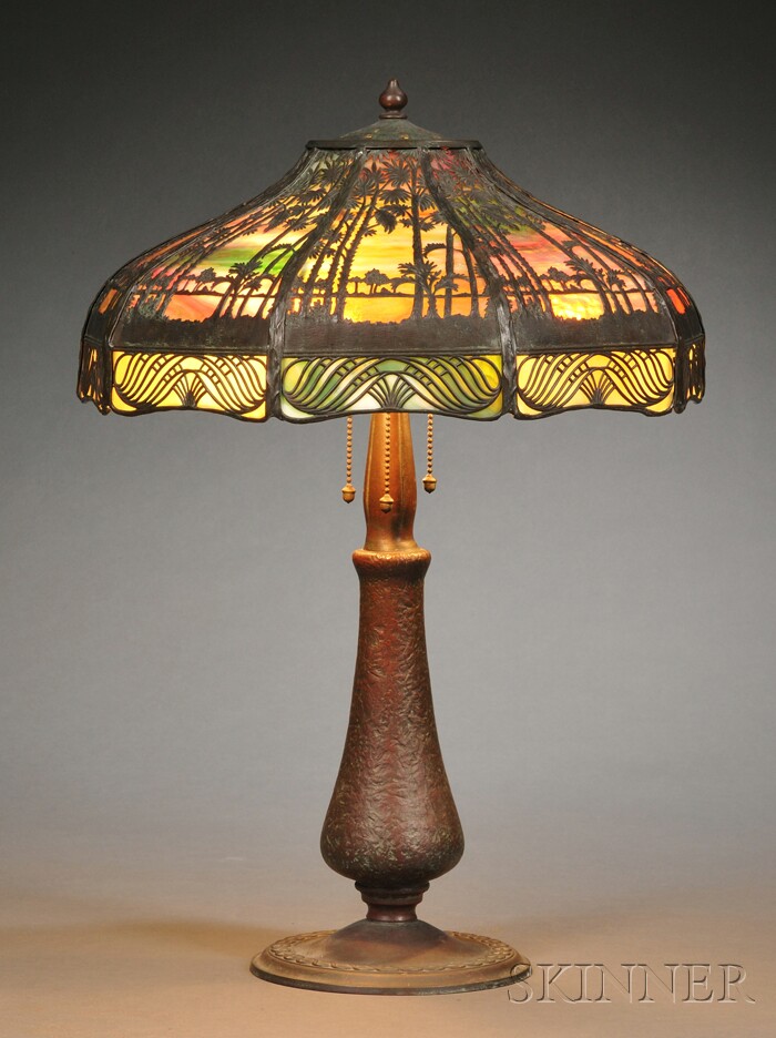 Appraisal: Tropical Sunset Table Lamp Attributed to Handel Art glass and