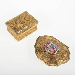 Appraisal: Continental gilt bronze snuff boxes th th c one with