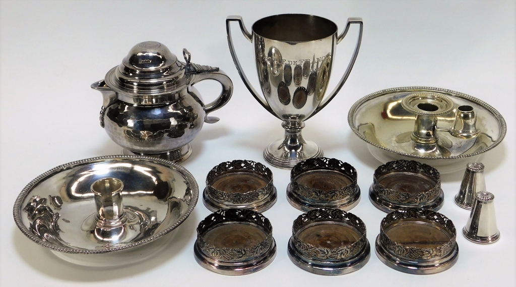 Appraisal: EUROPEAN SILVER PLATE CANDLESTICK TABLEWARE GROUP France England Late th-Early