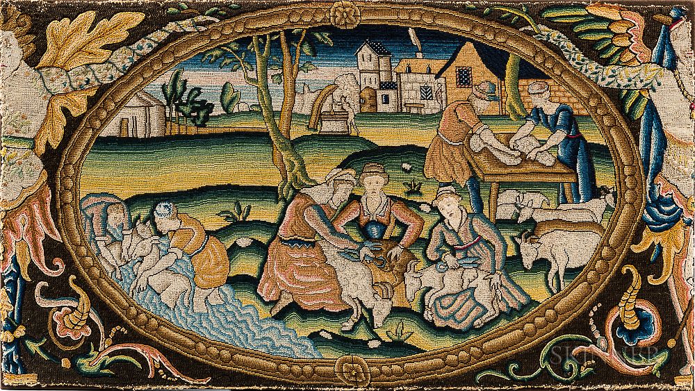 Appraisal: Needlepoint Panel Depicting Farming Activities Needlepoint Panel Depicting Farming Activities