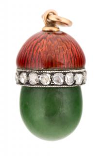 Appraisal: A FABERGE HARDSTONE GUILLOCHE ENAMEL AND DIAMOND EGG PENDANT WITH