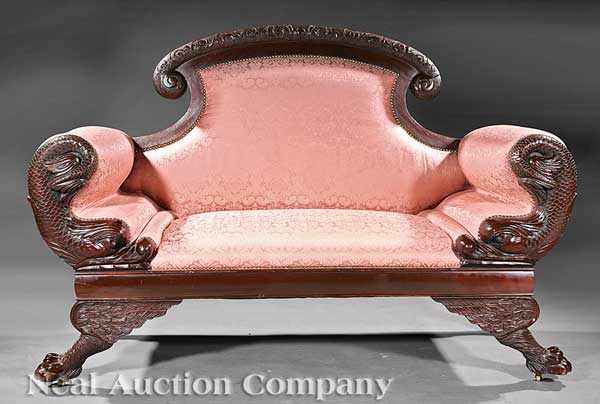 Appraisal: An American Late Classical Carved Mahogany Settee th c arched