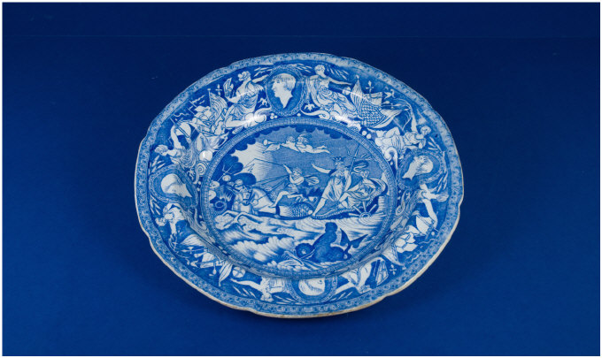 Appraisal: English Pearlware Blue and White Dish with a Rare Transfer