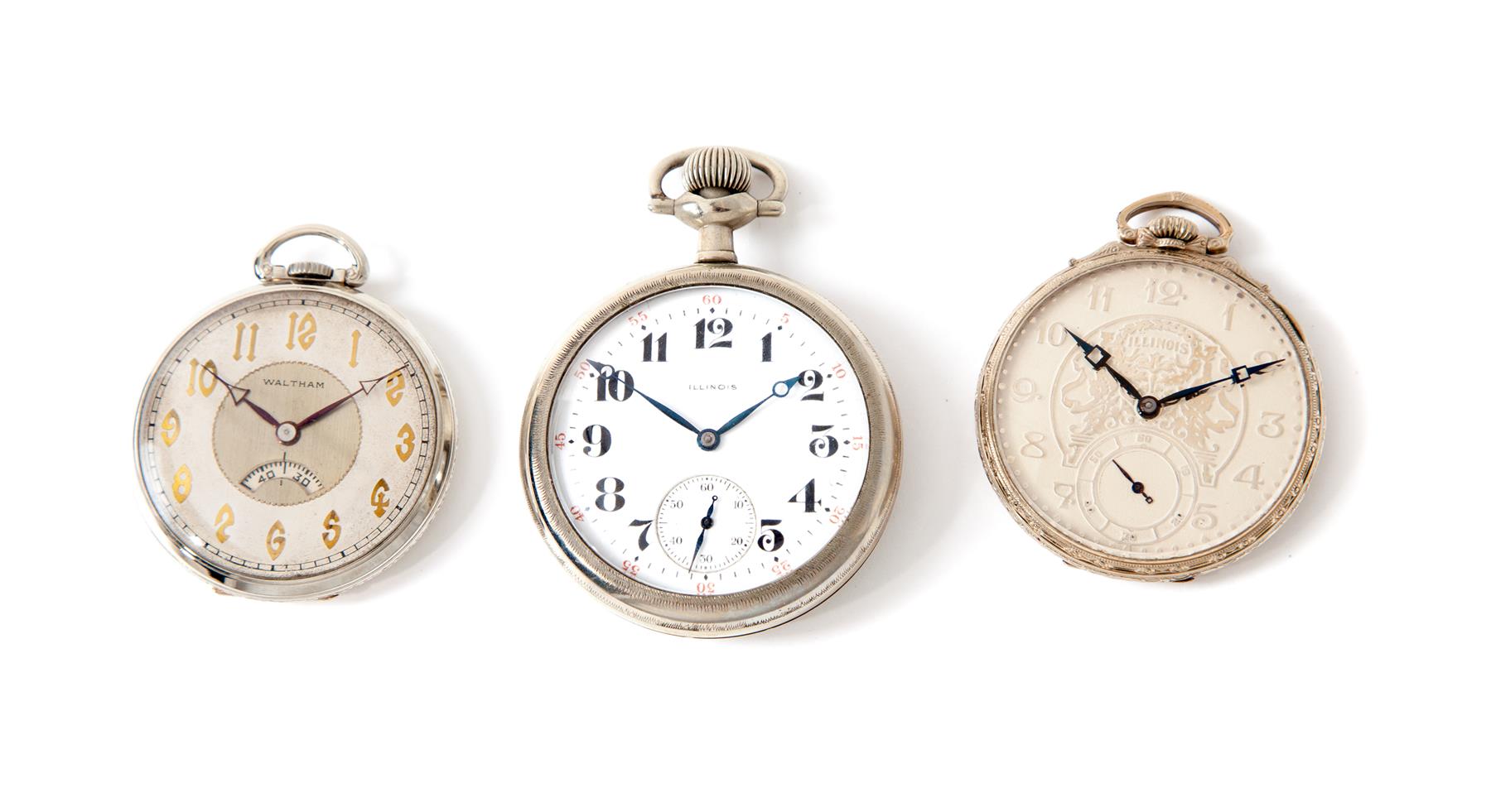 Appraisal: TWO ILLINOIS POCKET WATCHES AND WALTHAM SECOMETER American first half-