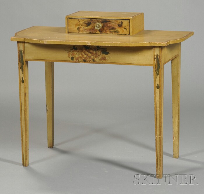 Appraisal: Mustard Yellow Paint-decorated Pine Dressing Table New England c the