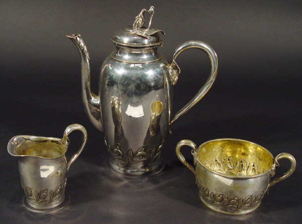 Appraisal: Art Nouveau silver plated three piece coffee service cast in