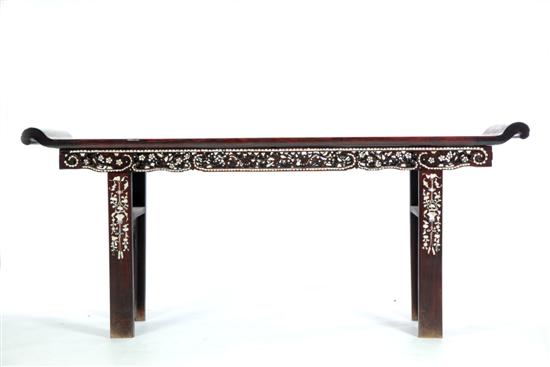 Appraisal: INLAID ALTAR TABLE China th century hardwood and mother-of-pearl Graceful