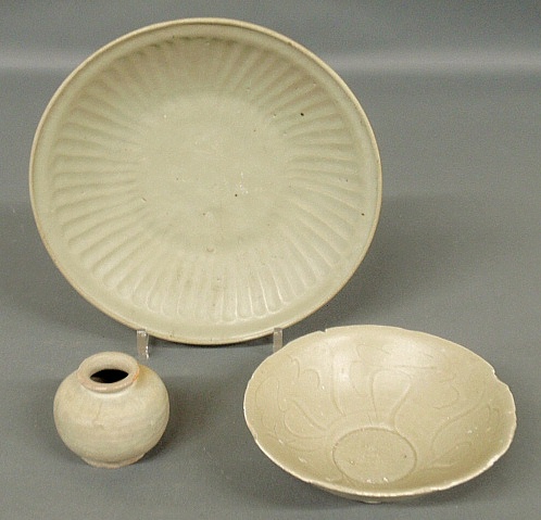 Appraisal: - Three pieces of Asian celadon c labels verso stating