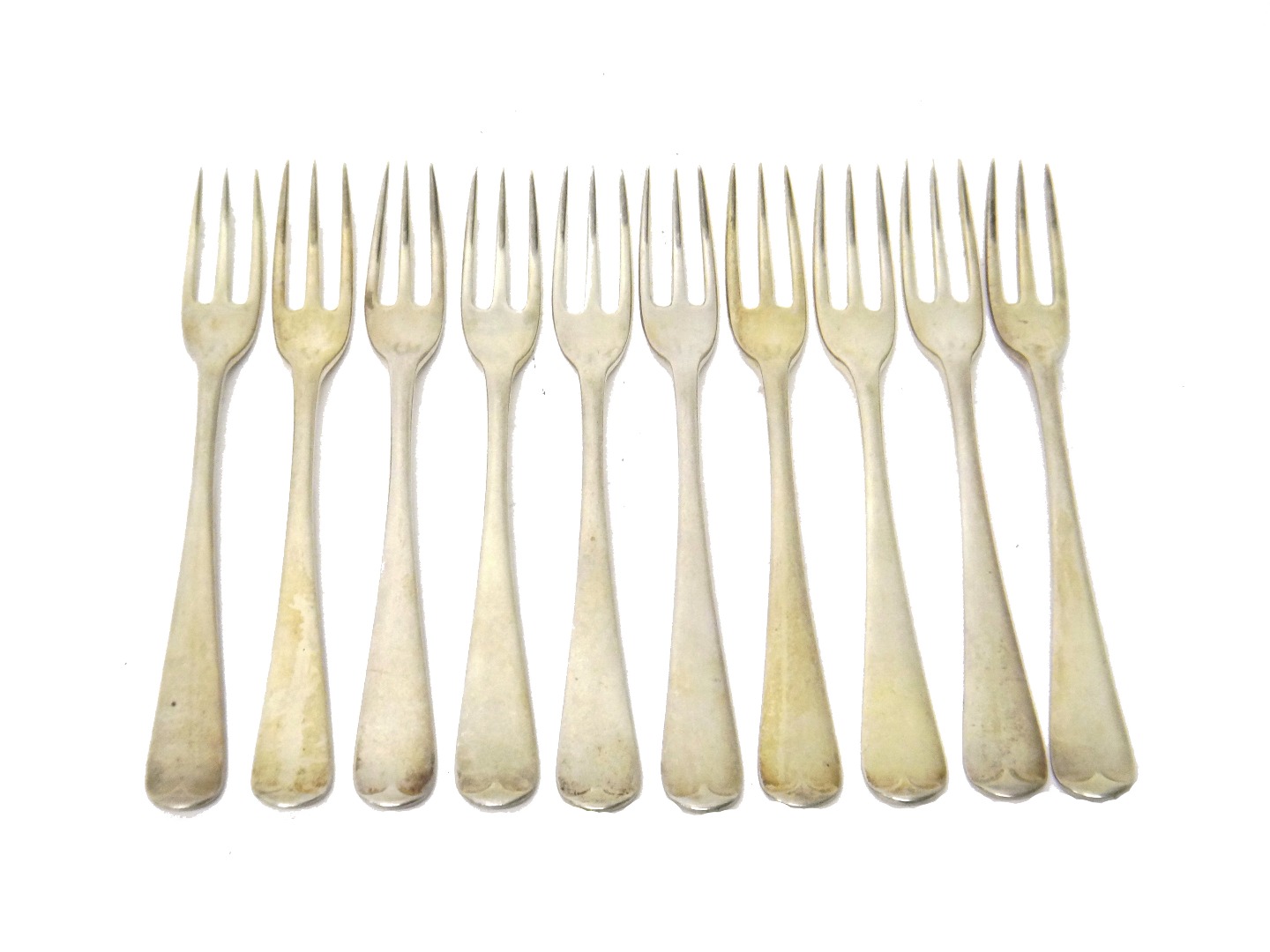 Appraisal: Ten silver three pronged Old English pattern small dessert forks