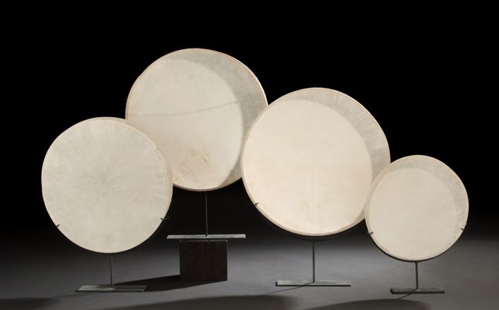 Appraisal: Striking Set of Four Graduated Vellum Drumheads now mounted on