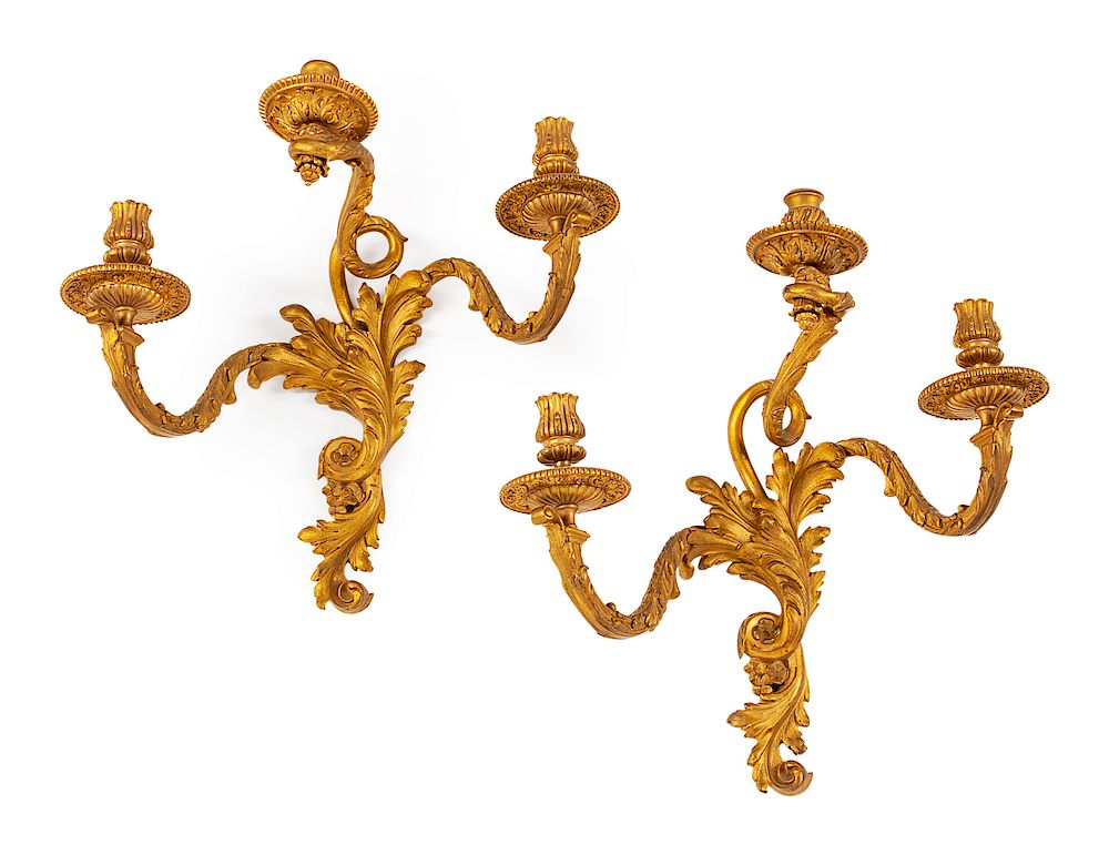 Appraisal: A Pair of Louis XV Style Gilt Bronze Three-Light Sconces