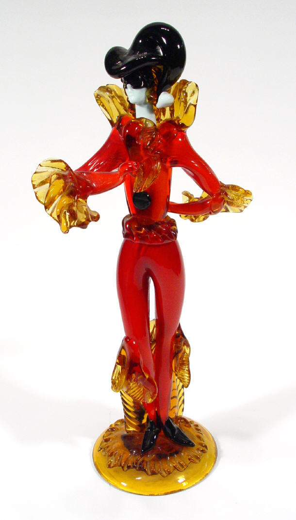 Appraisal: Large red and amber Murano glass dandy figure signed G