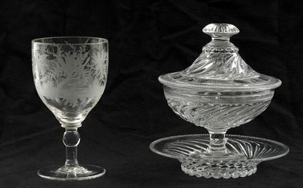 Appraisal: Bohemian Etched Glass Goblet and a Molded and Cut Glass