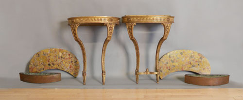 Appraisal: Pair of French marble top console tables h w