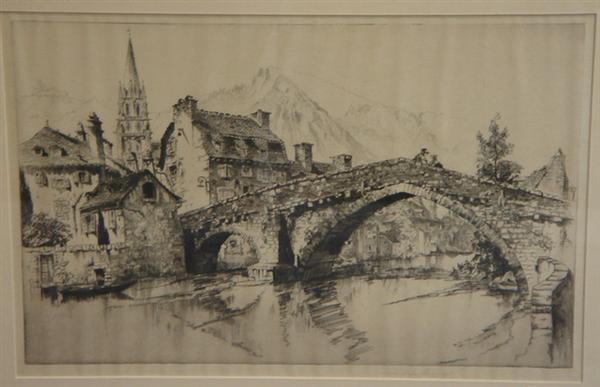 Appraisal: John Taylor Arms American - b w etching Alpine Bridge