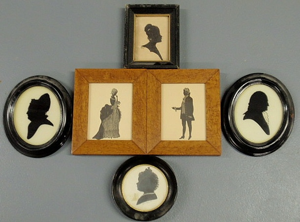 Appraisal: Pair of maple framed colonial style silhouettes x oval Martha