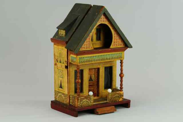 Appraisal: BLISS ''KEYHOLE'' DOLLHOUSE Two room house features celluloid windows with