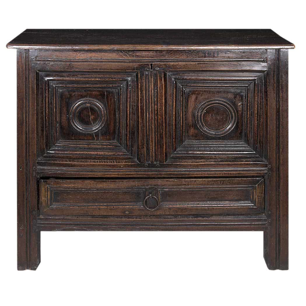 Appraisal: Charles II Oak Coffer The rectangular hinged top opening to