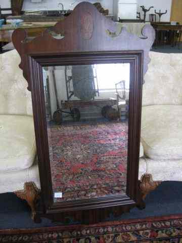 Appraisal: Chippendale Style Mirror fine inlaid medallion beveled '' x ''