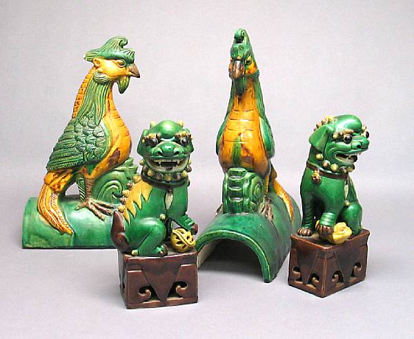 Appraisal: A group of four three-color glazed decorations Including a pair